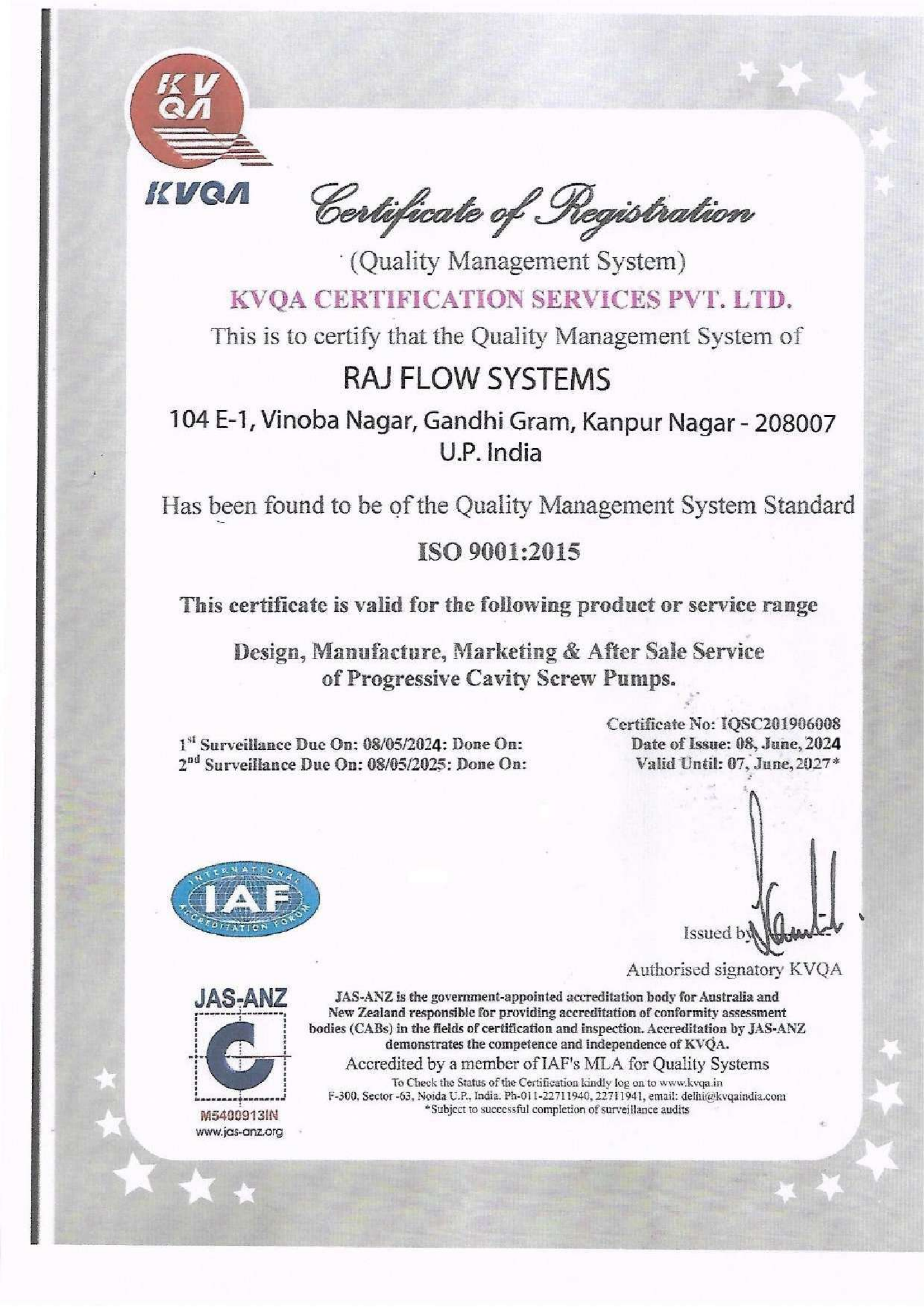 Certificación ISO Raj Flow Systems